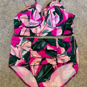 Torrid Size 2 Pink and Green Tropical Bikini
